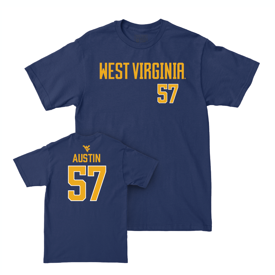 WVU Football Navy Wordmark Tee   - Lucas Austin