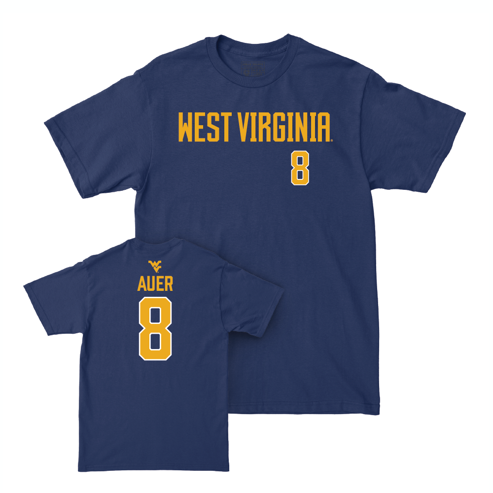 WVU Men's Basketball Navy Wordmark Tee  - Jake Auer