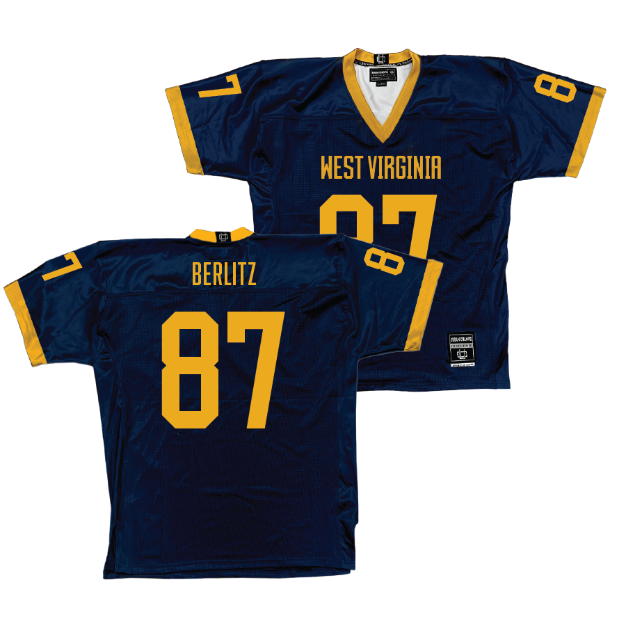 WVU Football Navy Jersey - Derek Berlitz