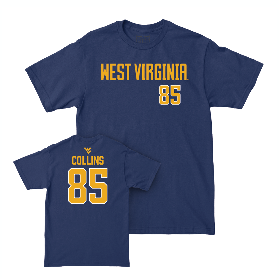 WVU Football Navy Wordmark Tee   - Dominick Collins