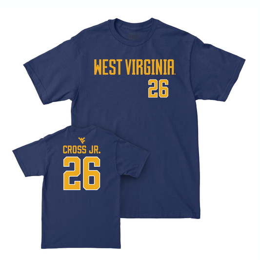 WVU Football Navy Wordmark Tee   - Jason Cross Jr.