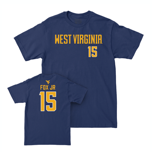 WVU Football Navy Wordmark Tee   - Scotty Fox Jr