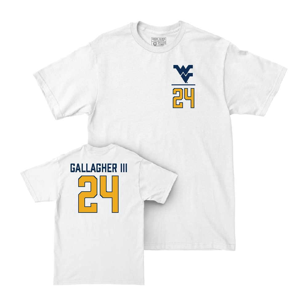 WVU Football White Logo Comfort Colors Tee - Rodney Gallagher III