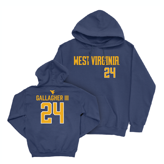 WVU Football Navy Wordmark Hoodie - Rodney Gallagher III