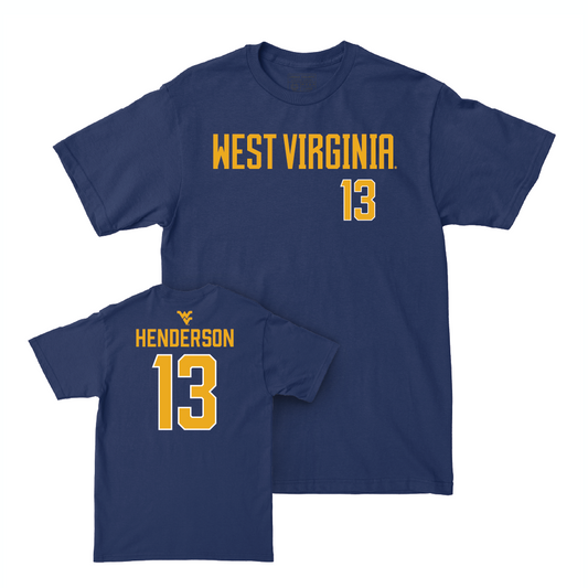 WVU Football Navy Wordmark Tee   - Jaylen Henderson