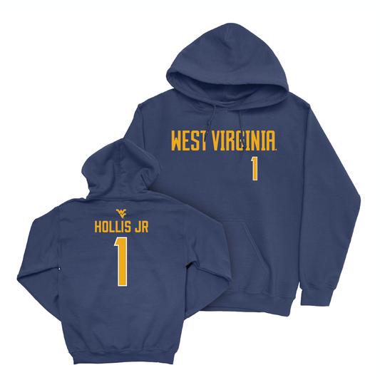 WVU Football Navy Wordmark Hoodie   - Garnett Hollis Jr.