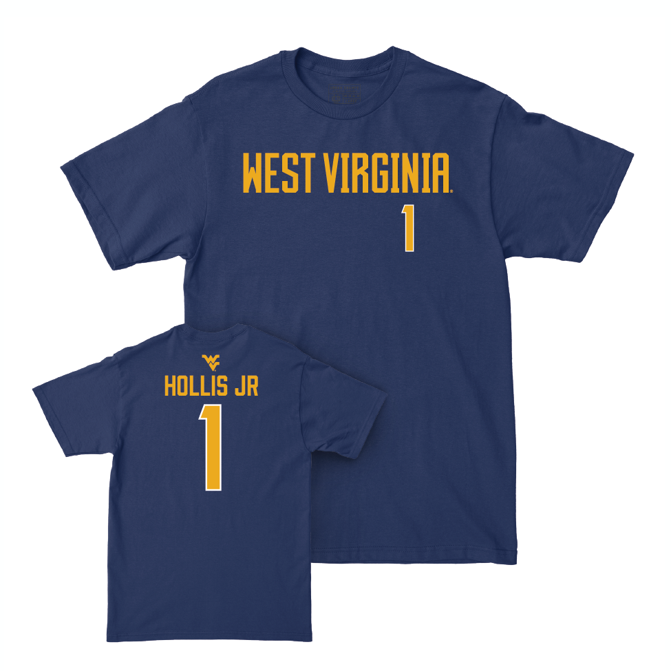 WVU Football Navy Wordmark Tee   - Garnett Hollis Jr.