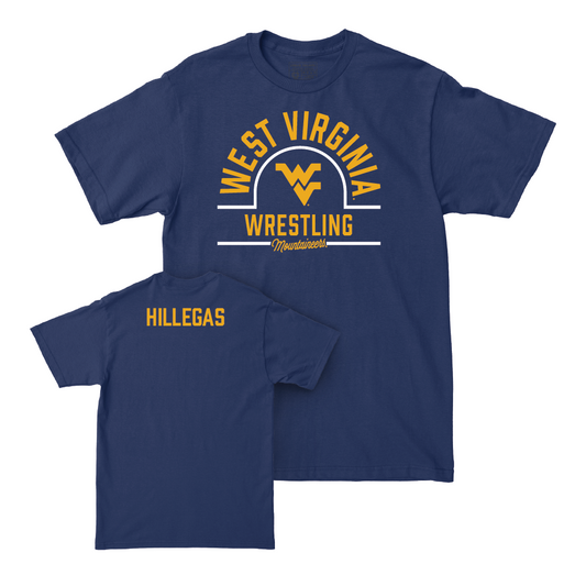 WVU Wrestling Navy Arch Tee  - Sam Hillegas