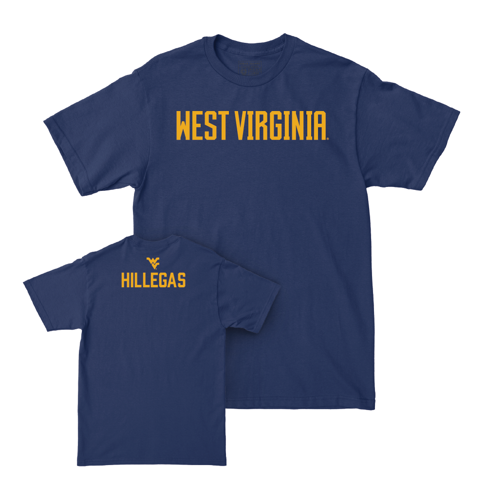 WVU Wrestling Navy Wordmark Tee  - Sam Hillegas