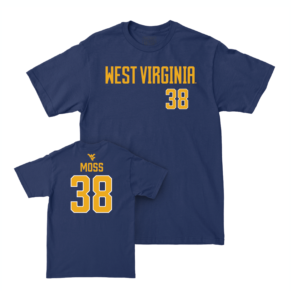 WVU Football Navy Wordmark Tee   - Macguire Moss