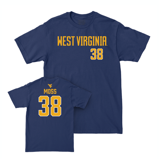 WVU Football Navy Wordmark Tee   - Macguire Moss