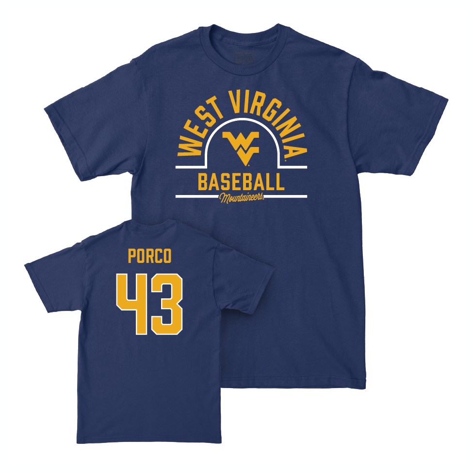 WVU Baseball Navy Arch Tee   - Robby Porco