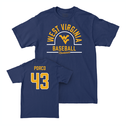 WVU Baseball Navy Arch Tee   - Robby Porco