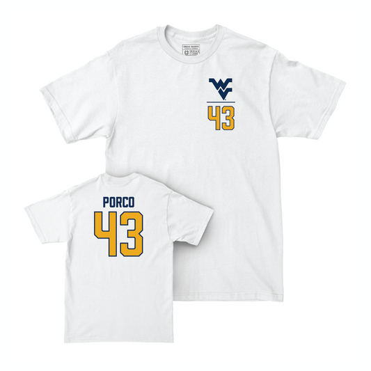 WVU Baseball White Logo Comfort Colors Tee   - Robby Porco