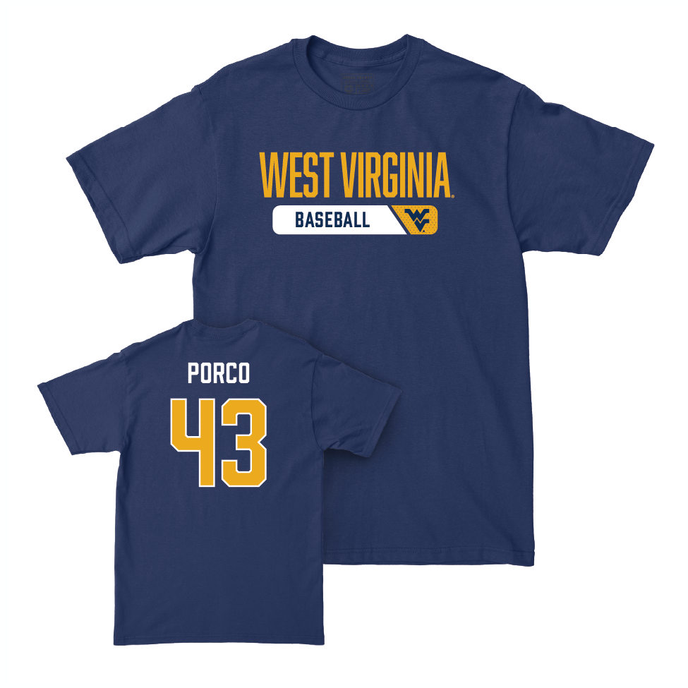 WVU Baseball Navy Staple Tee   - Robby Porco