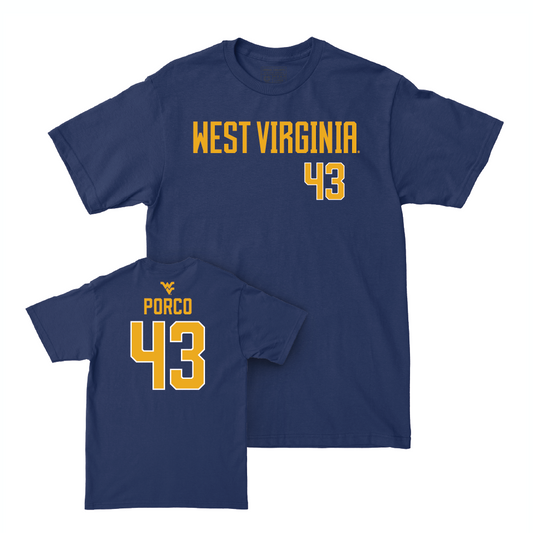 WVU Baseball Navy Wordmark Tee   - Robby Porco