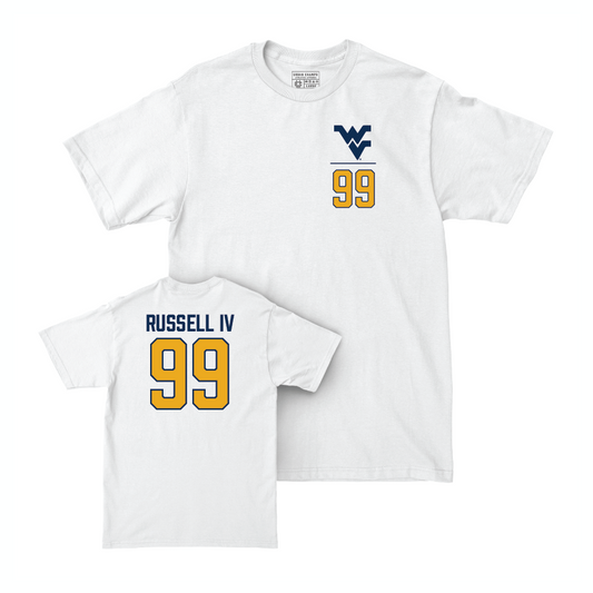 WVU Football White Logo Comfort Colors Tee - Hammond Russell IV