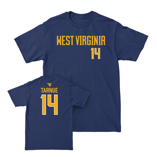 WVU Football Navy Wordmark Tee   - Kekoura Tarnue