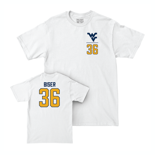 WVU Football White Logo Comfort Colors Tee - Caden Biser Youth Small