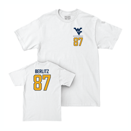 WVU Football White Logo Comfort Colors Tee - Derek Berlitz Youth Small