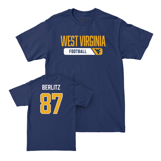 WVU Football Navy Staple Tee - Derek Berlitz Youth Small