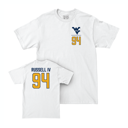 WVU Football White Logo Comfort Colors Tee - Hammond Russell IV Youth Small