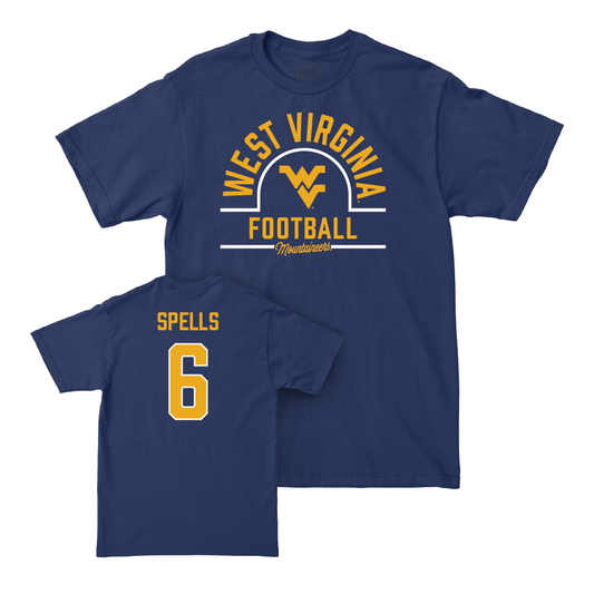 WVU Football Navy Arch Tee - Jacolby Spells Youth Small